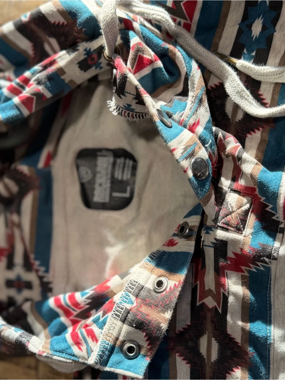 Rock Revival Hooded Aztec Stripe Pullover - Gray, Teal, Red